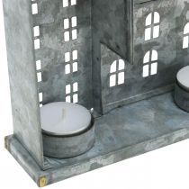Itens Fileira de casas, decoração metálica para iluminação, decoração de Advento, lanterna prateada L52cm A20cm