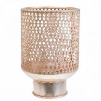 Itens Lanterna castiçal metal vidro prata rosa Ø18cm A27cm