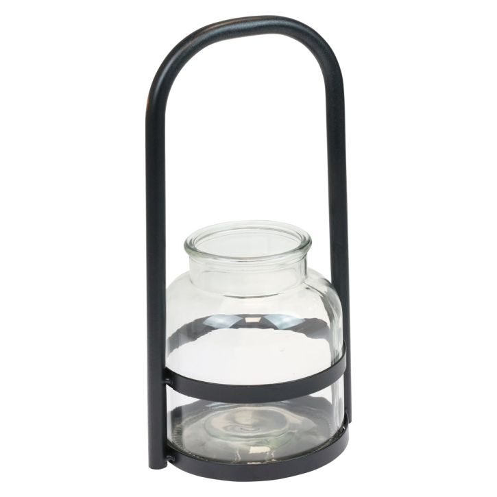 Lanterna metal vidro decoração preto cabo transparente Ø14,5cm