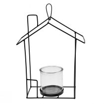 Lanterna para pendurar casa decorativa de vidro metal preto Alt.25cm