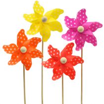 Mini moinho de vento cores variadas com bolinhas Ø8cm 12uds