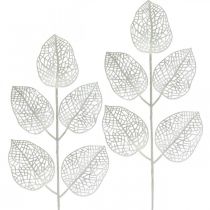 Decoração de inverno, folhas decorativas, galho artificial glitter branco L36cm 10p