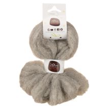 Itens Cordão de lã decorativo cinza-natural de 2m, lã feltrada para artesanato e floricultura.
