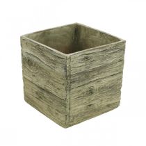 Vaso de flores quadrado de 18x18 cm concreto aparência de madeira