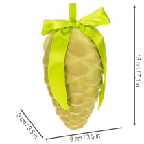 Itens Pinhas decorativas para pendurar, pinhas flocadas com fita e laço, 18 cm, 3 peças