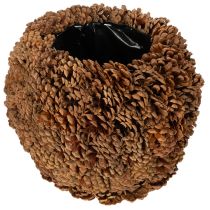 Itens Vaso decorativo com pinhas, aparência natural, 27 cm. Vaso redondo em formato de pinha, marrom natural, feito de pinhas, 27 cm x 22 cm.