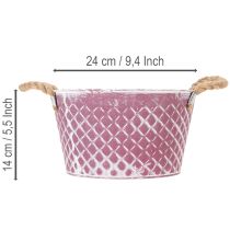 Itens Tigela de zinco em formato de diamante com alças de corda, acabamento lavado em violeta/branco, Ø24,5cm A14cm