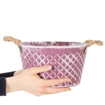 Itens Tigela de zinco em formato de diamante com alças de corda, acabamento lavado em violeta/branco, Ø24,5cm A14cm
