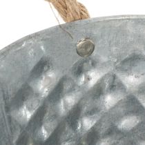 Itens Tigela oval de zinco com alças de corda, 27 cm x 17,5 cm, 12 cm de altura.