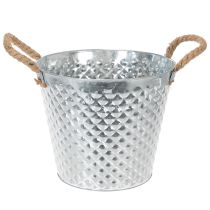 Itens Panela de zinco em formato de diamante, com alças de corda, pintada de branco, Ø24,5cm A21cm