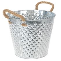 Itens Panela de zinco em formato de diamante, com alças de corda, pintada de branco, Ø24,5cm A21cm