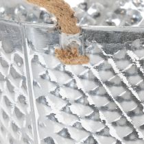 Itens Panela de zinco em formato de diamante, com alças de corda, pintada de branco, Ø24,5cm A21cm