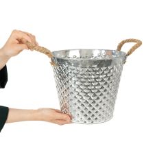 Itens Panela de zinco em formato de diamante, com alças de corda, pintada de branco, Ø24,5cm A21cm
