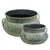 Plantador com alças de metal lavado verde Ø28 / 40cm conjunto de 2