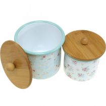 Itens Caixa esmaltada com tampa flor de madeira A10/12cm conjunto de 2