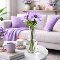 Itens Anêmonas artificiais lilás, 34 cm de comprimento, conjunto com 4 peças.