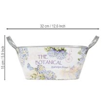 Itens Vaso oval de metal com alças, ideal para hortênsias, 32×15×15cm