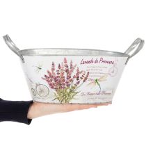 Itens Vaso oval de metal para flores com alças, lavanda, 32×15×15cm
