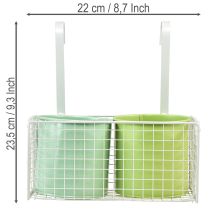 Itens Vaso de metal para pendurar, verde, decoração para varanda, 22 cm de comprimento x 23,5 cm de altura.