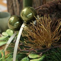 Itens Enfeites de Natal de vidro, brilhantes, em tons de verde-oliva e cinza-prateado, 5 cm, 24 peças