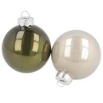 Itens Bolas de árvore de Natal de vidro brilhante em verde oliva e cinza prata 5 cm 24 unidades
