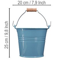 Itens Balde decorativo, metal, alça de madeira, vaso de flores, azul, 16 cm de altura, 2 peças