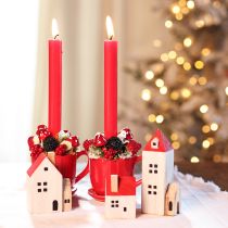 Itens Conjunto de casinhas decorativas de madeira, vermelhas e brancas, decoração de inverno com várias peças, 13 cm, 6 peças