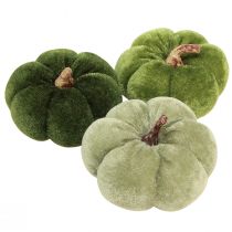 Itens Abóboras decorativas em tecido verde aveludado Ø7cm Alt.4,5cm 9 peças