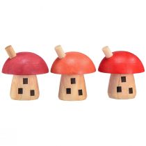 Itens Cogumelos decorativos casa de madeira vermelho laranja decoração de madeira 6 × 5 cm 6 unidades