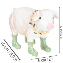 Itens Porquinho decorativo com botas de borracha – Engraçado enfeite de fazenda com guirlanda de flores, 15,5 cm
