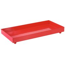 Itens Bandeja decorativa retangular vermelha em metal com pés 30×15cm