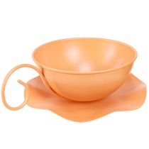 Itens Xícara decorativa Ø16cm A9cm com prato de metal, laranja, 2 peças