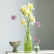 Itens Vaso decorativo de vidro para flores com padrão verde-amarelo Ø10cm H25cm