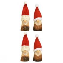 Itens Gnomo decorativo de madeira para Natal com chapéu vermelho natural 10/12cm 4 unidades