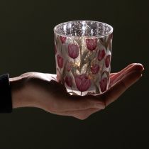 Itens Lanterna decorativa de vidro com design de tulipa para decoração de primavera, 8 cm, conjunto de 4 peças.