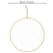 Itens Anel decorativo de metal Ø38cm, decoração para pendurar, ráfia, prata, natural, decoração de parede boho, decoração versátil, 4 peças