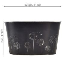 Itens Tigela decorativa de metal, oval, preta e prateada, com estampa floral, 20,5 x 12,5 x 12 cm