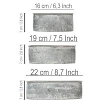 Itens Tigela decorativa de metal, oval, cinza, 22,5/19,5/16 cm, conjunto de 3