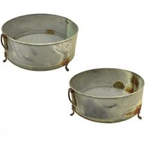 Itens Tigela decorativa com pé e alça de metal ferrugem 42/46,5 cm conjunto de 2