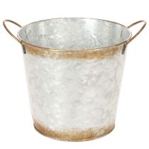 Itens Vaso decorativo com alças, balde para plantas, recipiente de metal, prateado, aço patinado, Ø17cm A16,5cm