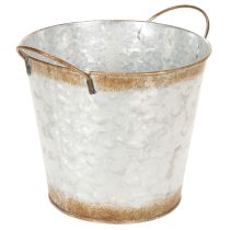 Itens Vaso decorativo com alças, balde para plantas, recipiente de metal, prateado, aço patinado, Ø17cm A16,5cm