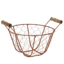 Itens Cesto de arame, cesto de metal com alça, madeira, ferrugem, decorativo, Ø18cm