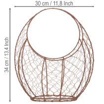Itens Cesto de arame, floreira de metal, decoração de primavera, cesto de Páscoa, marrom, acabamento enferrujado, 34 cm de altura x 30 cm de largura.