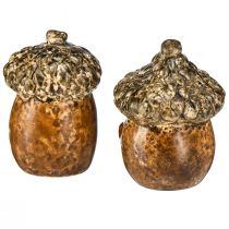 Itens Bolotas decorativas de casa de bolota de cerâmica com motivo de coração marrom 6cm - decoração de mesa de outono - 6 unid.