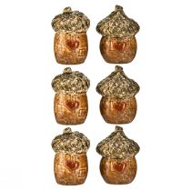 Itens Bolotas decorativas de casa de bolota de cerâmica com motivo de coração marrom 6cm - decoração de mesa de outono - 6 unid.