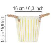 Itens Conjunto de 3 peças: Balde para plantio, floreira com alças, decoração metálica rosa/verde/amarelo estilo shabby chic, Ø16,5cm A15cm.