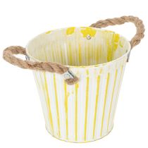 Itens Conjunto de 3 peças: Balde para plantio, floreira com alças, decoração metálica rosa/verde/amarelo estilo shabby chic, Ø16,5cm A15cm.
