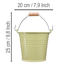 Itens Vaso de metal em formato de balde com alça, verde/amarelo, 20x17,5x16cm, conjunto com 2 peças.