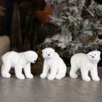 Itens Figuras decorativas de urso polar em pé e sentado, brancas, 16/20 cm, 3 unidades
