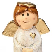Itens Dupla encantadora de anjos feita de cerâmica em branco creme com detalhes dourados - 8,6 cm - Figuras decorativas celestiais - 2 peças